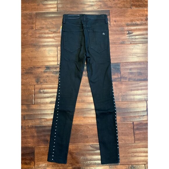 Rag & Bone Black Denim Skinny Jeans w/ Studded Legs, Size 24 - Picture 4 of 5